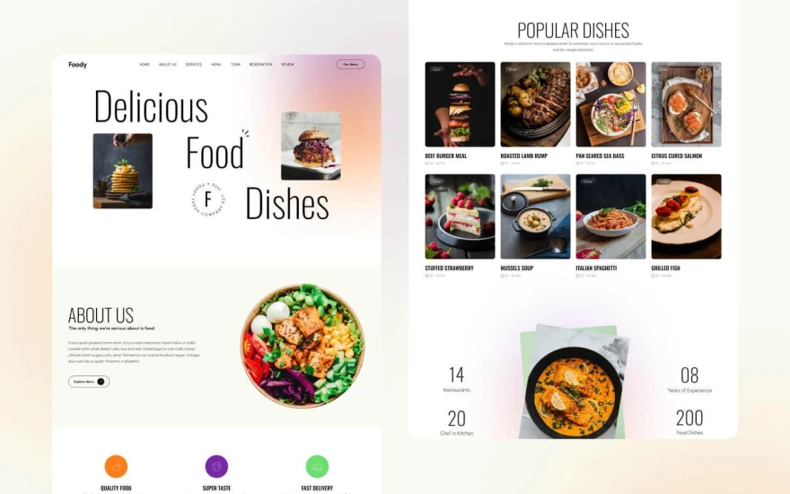 First screenshot of Foody Restaurant website webflow template