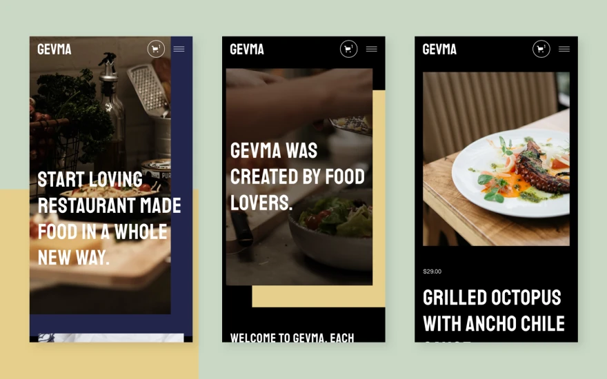 Fourth screenshot of Gevma Restaurant website webflow template