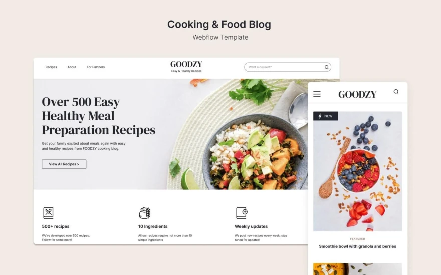 First screenshot of Goodzy Food website webflow template