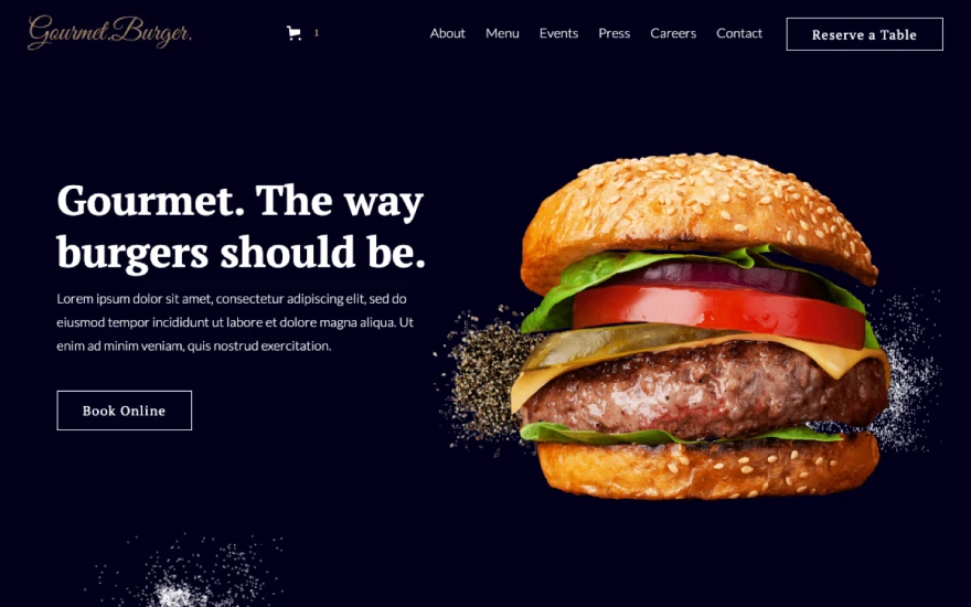 First screenshot of Gourmet Burger Restaurant website webflow template