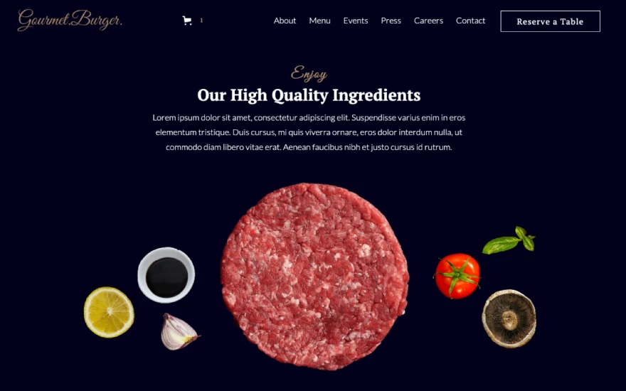 Second screenshot of Gourmet Burger Restaurant website webflow template