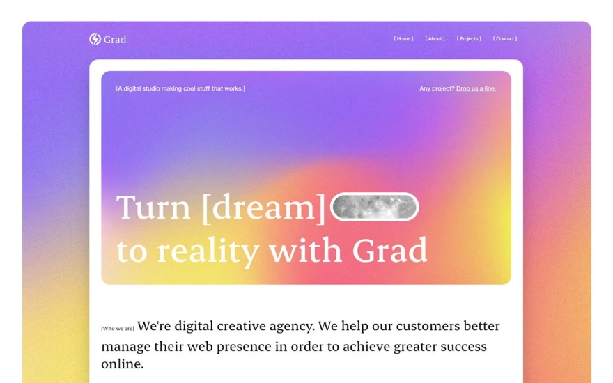 First screenshot of Grad Agency website webflow template
