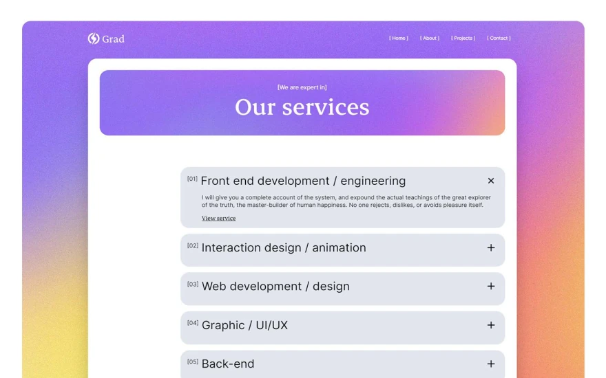 Fifth screenshot of Grad Agency website webflow template