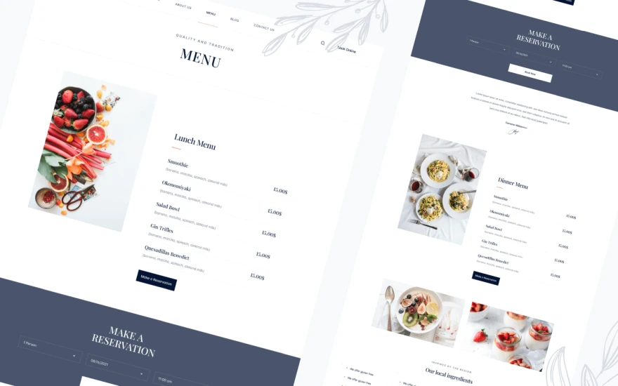 Second screenshot of Hampton Restaurant website webflow template