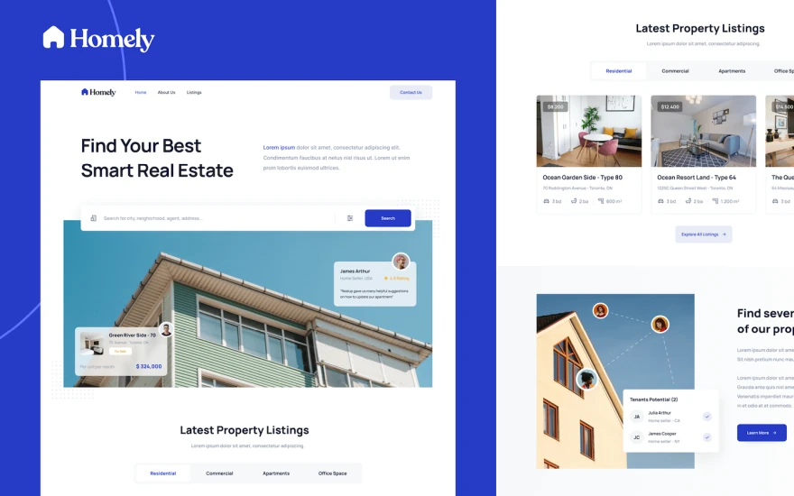 First screenshot of Homely Real Estate website webflow template