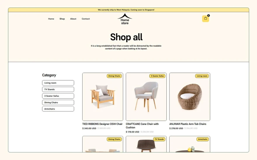 Fourth screenshot of Homestore Furniture website webflow template
