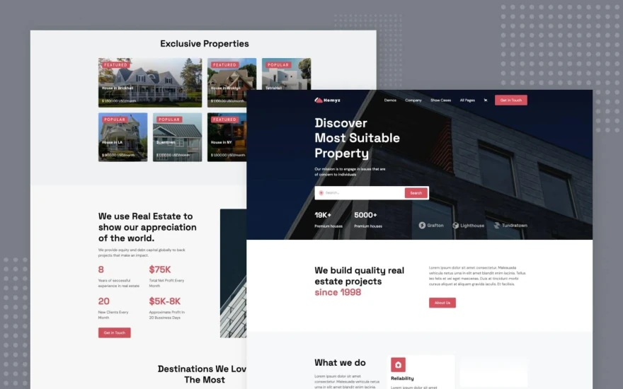 First screenshot of Homyz Real Estate website webflow template