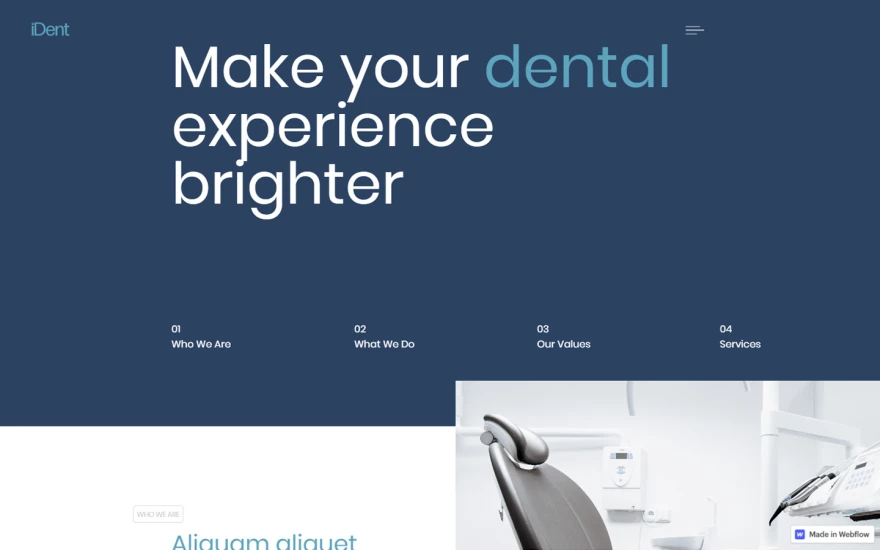 Fourth screenshot of iDent Dentist website webflow template