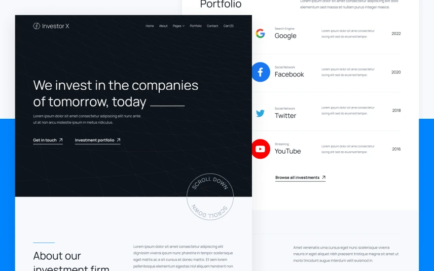 First screenshot of Investor X Investment website webflow template
