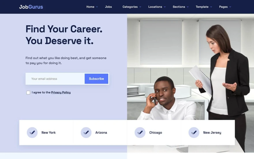 Second screenshot of JobGurus Job Portal website webflow template