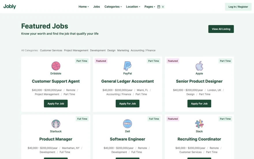 Second screenshot of Jobly Job Portal website webflow template