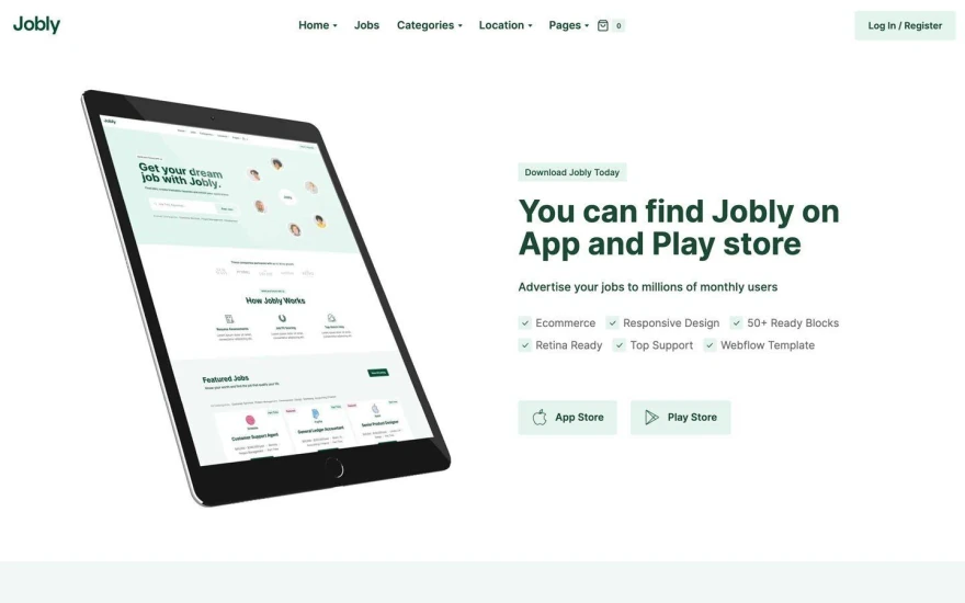 Fourth screenshot of Jobly Job Portal website webflow template