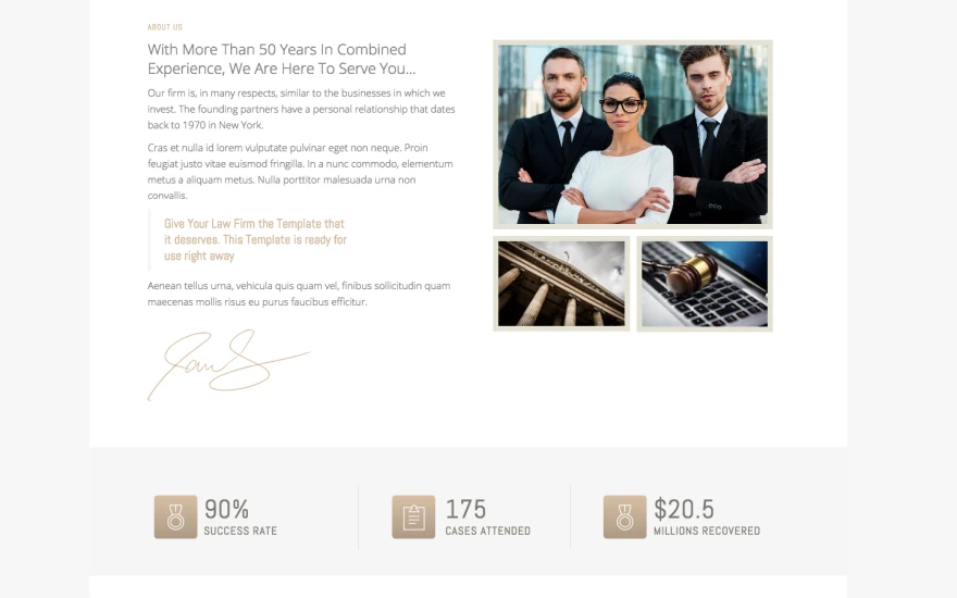 Second screenshot of Justice Law Firm website webflow template