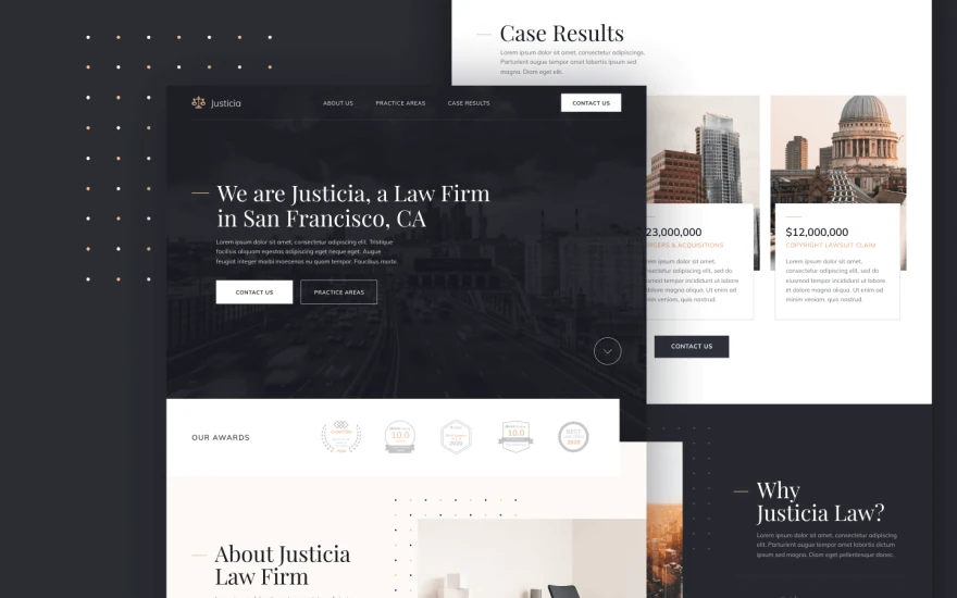First screenshot of Justicia Law Firm website webflow template