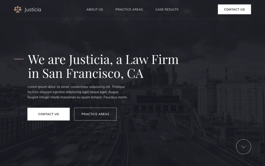 Second screenshot of Justicia Law Firm website webflow template