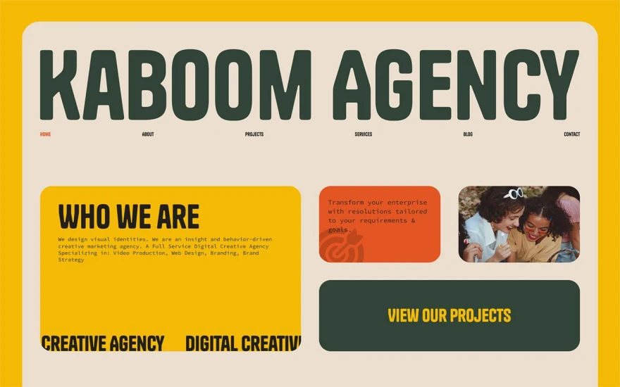 First screenshot of Kaboom Agency website webflow template