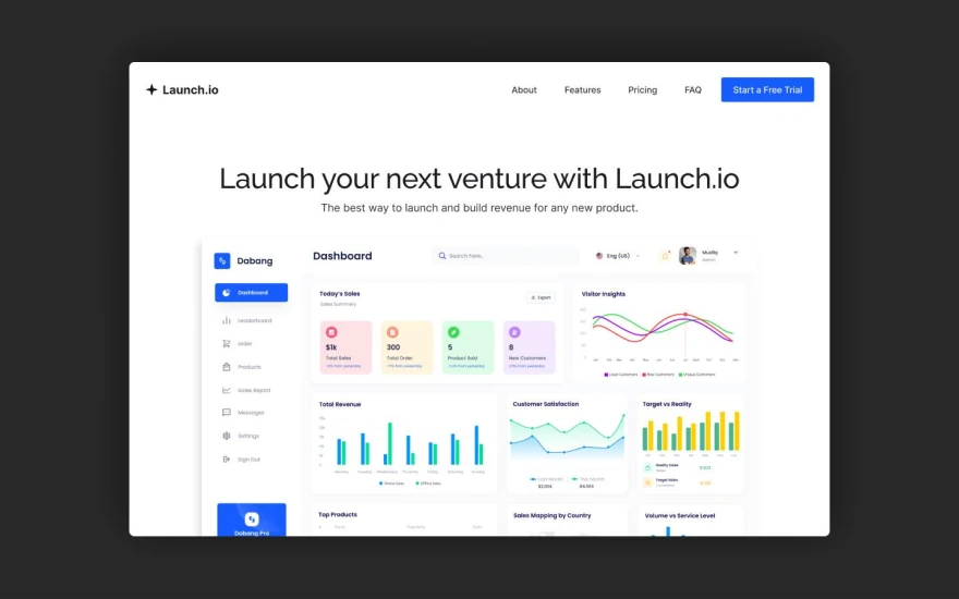 First screenshot of Launchio Startup website webflow template
