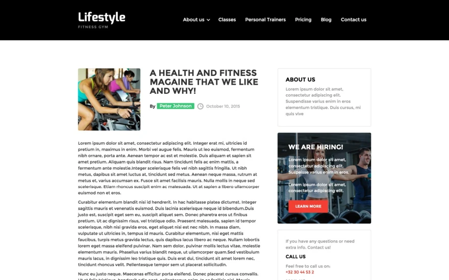 Fourth screenshot of Lifestyle Gym website webflow template