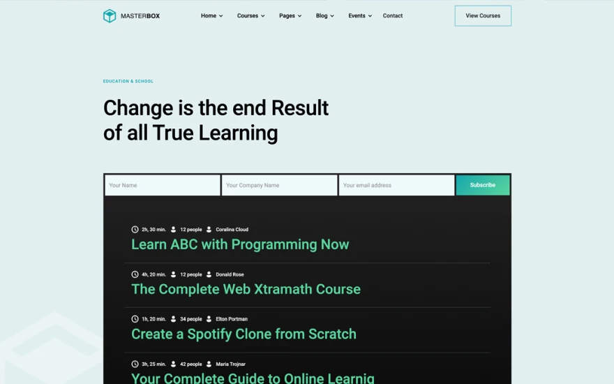Third screenshot of MasterBox Education website webflow template