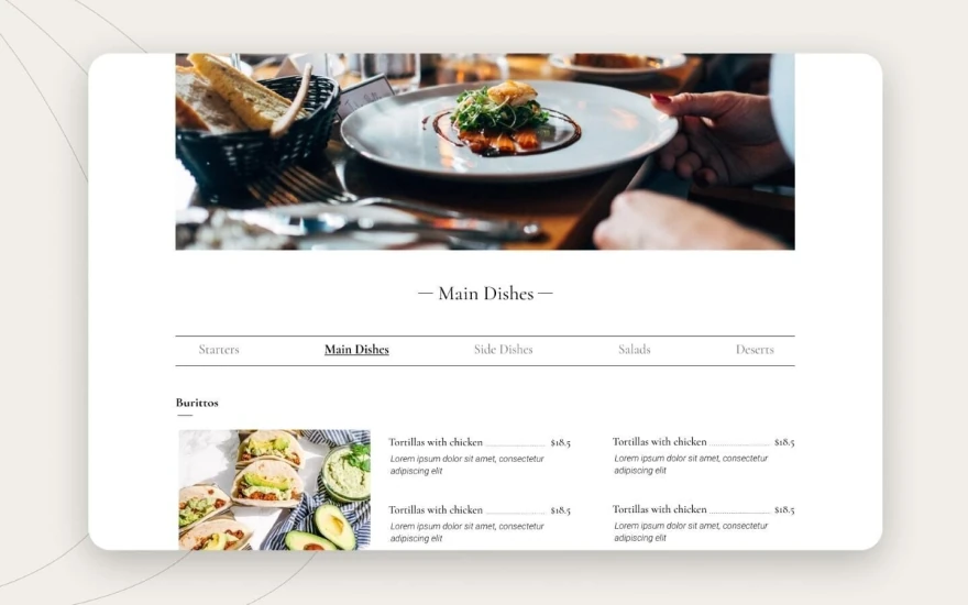 Fifth screenshot of Mexicana Restaurant website webflow template