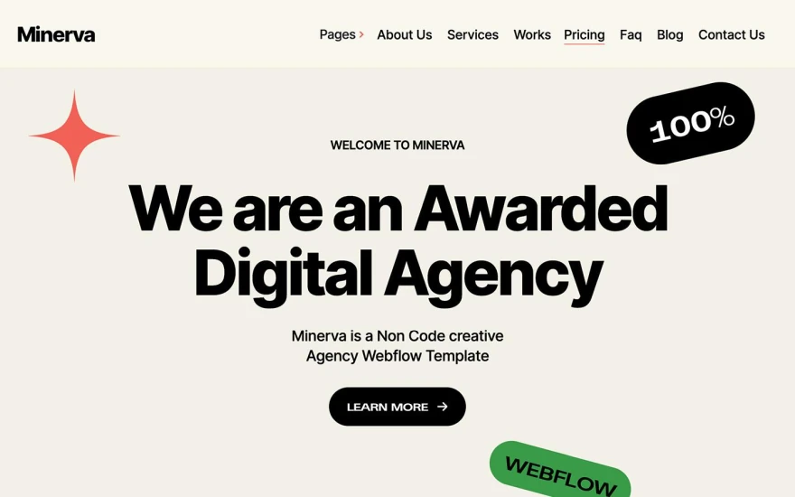 First screenshot of Minerva Agency website webflow template