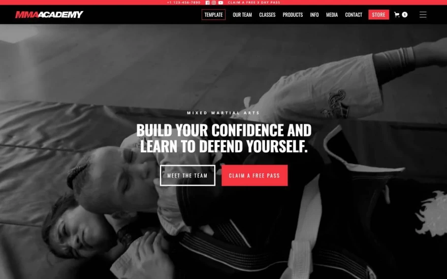 Second screenshot of MMA Academy Gym website webflow template