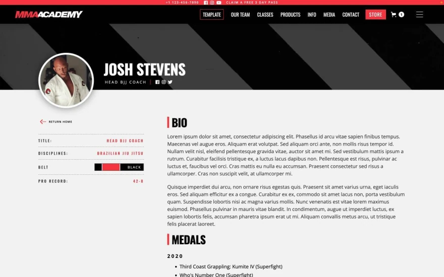 Fourth screenshot of MMA Academy Gym website webflow template