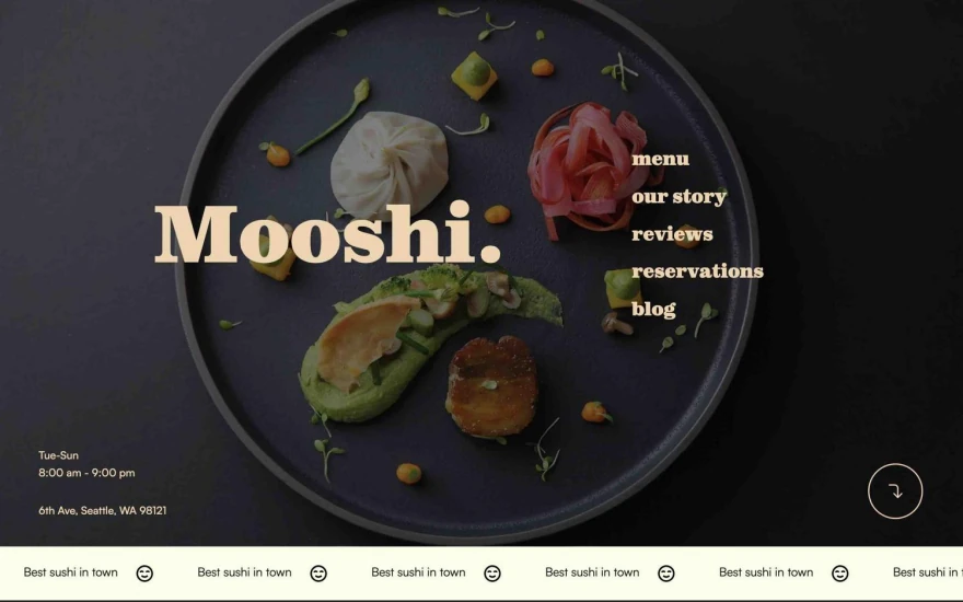 First screenshot of Mooshi Restaurant website webflow template