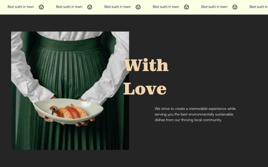 Second screenshot of Mooshi Restaurant website webflow template