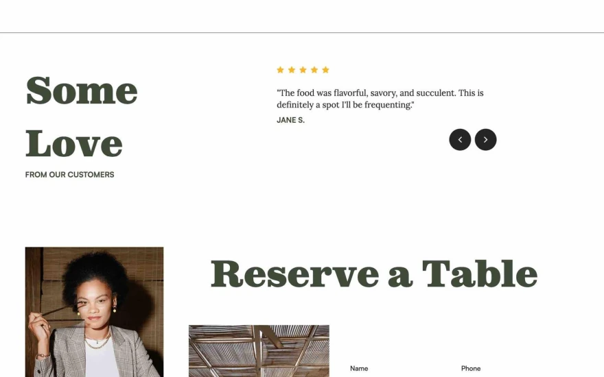 Fourth screenshot of Mooshi Restaurant website webflow template