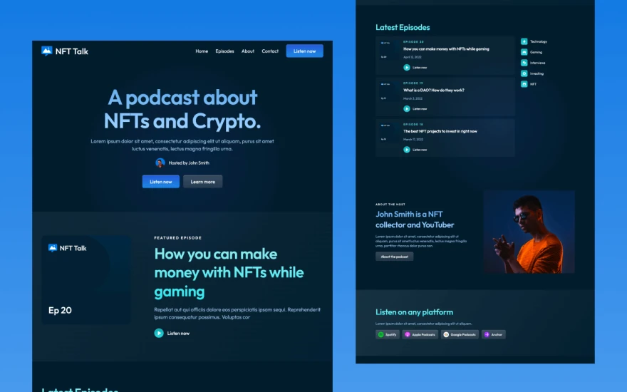 First screenshot of NFT Talk Podcast website webflow template