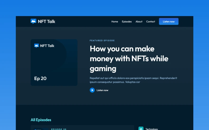 Third screenshot of NFT Talk Podcast website webflow template