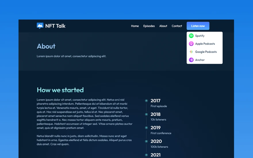 Fifth screenshot of NFT Talk Podcast website webflow template