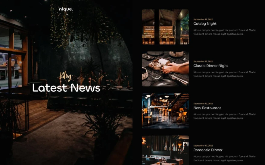 Fourth screenshot of Nique Restaurant website webflow template