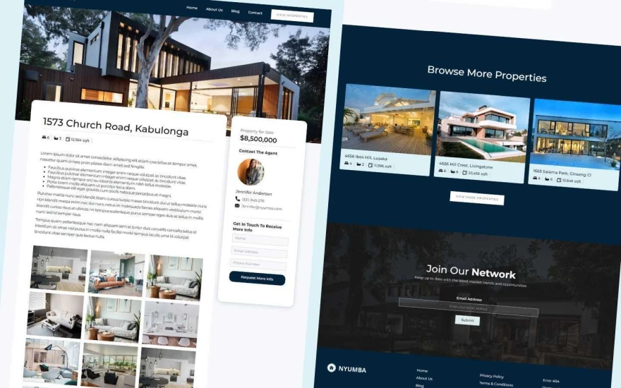 Second screenshot of Nyumba Real Estate website webflow template