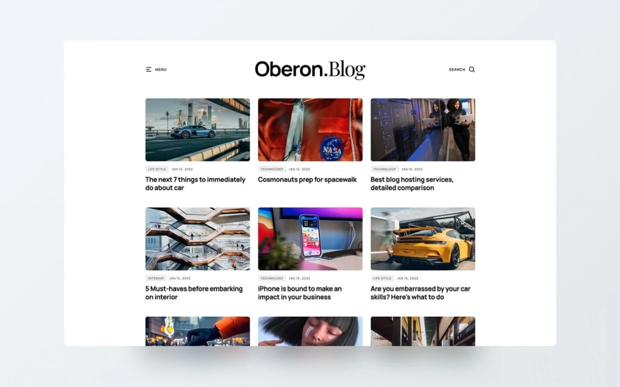Second screenshot of Oberon Blog website webflow template