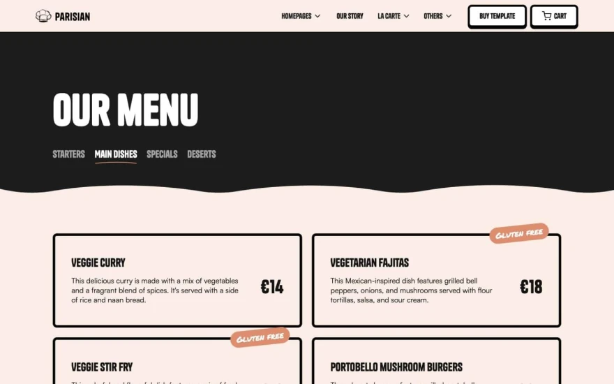 Fifth screenshot of Parisian Restaurant website webflow template