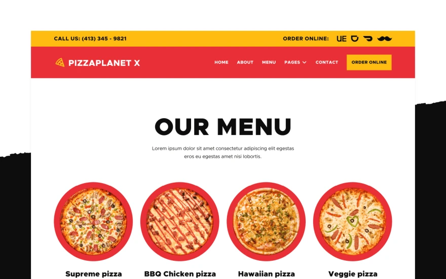 Third screenshot of Pizzaplanet X Restaurant website webflow template