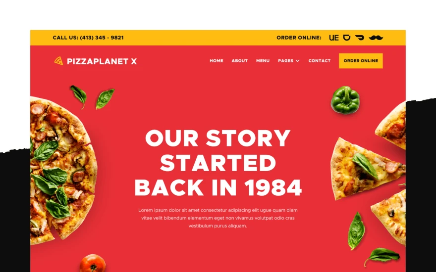 Fourth screenshot of Pizzaplanet X Restaurant website webflow template