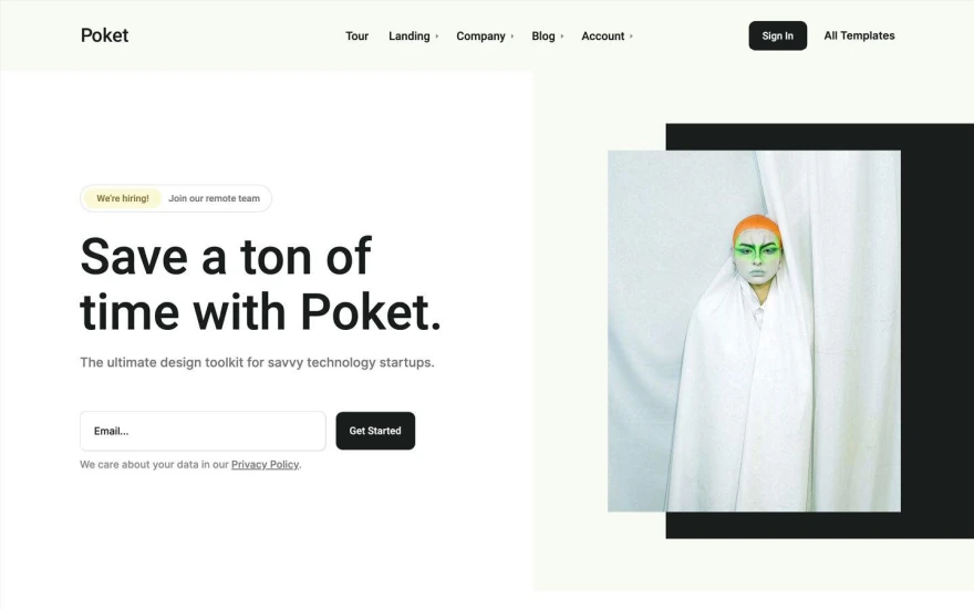 First screenshot of Poket Startup website webflow template