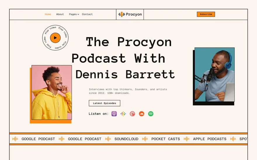 First screenshot of Procyon Podcast website webflow template