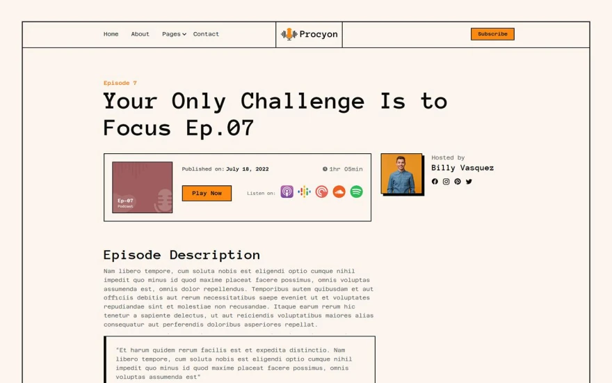 Third screenshot of Procyon Podcast website webflow template