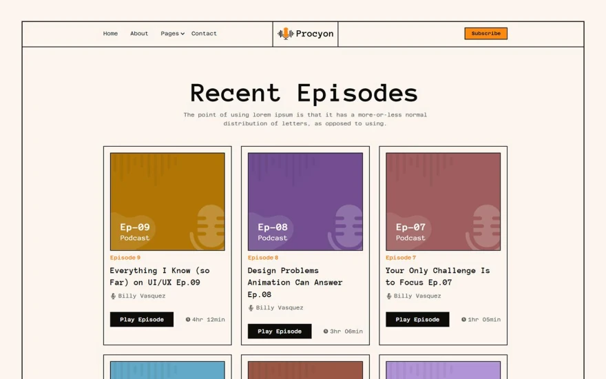 Fourth screenshot of Procyon Podcast website webflow template