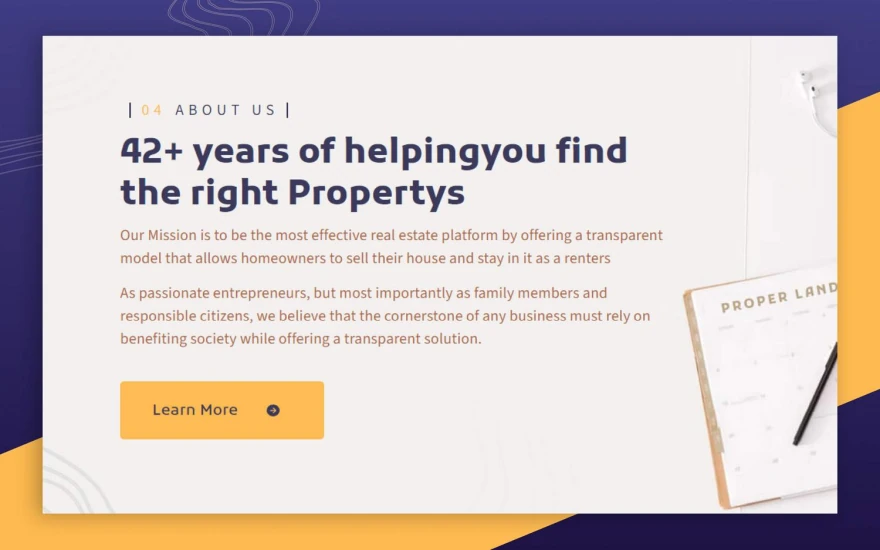 Fifth screenshot of ProperLand Real Estate website webflow template