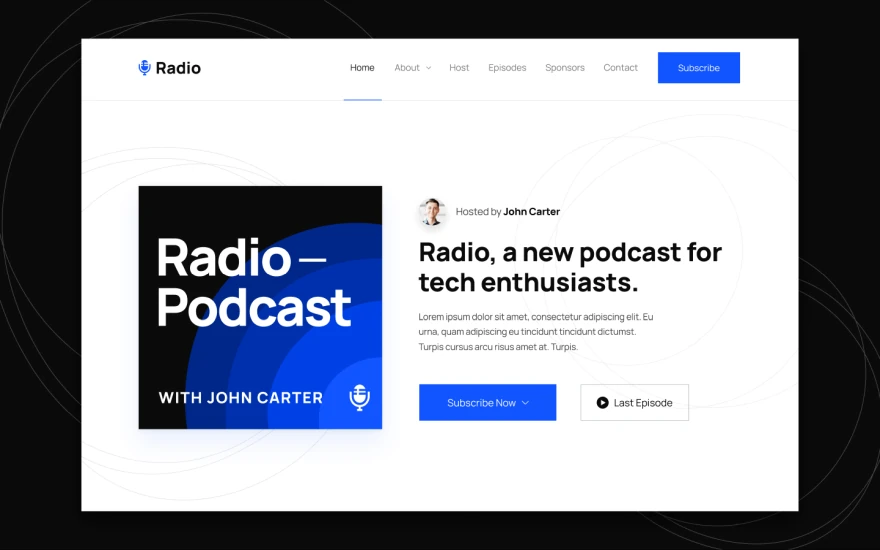 First screenshot of Radio Podcast website webflow template