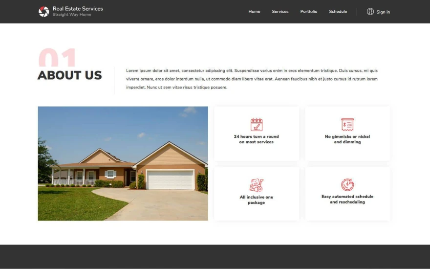 Second screenshot of Reaservices Real Estate website webflow template