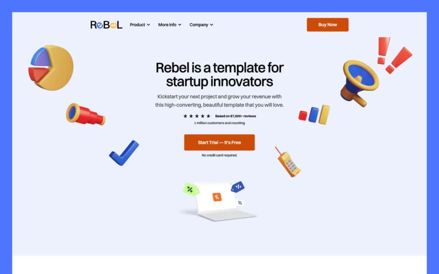 First screenshot of Rebel Startup website webflow template