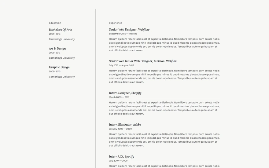 Fourth screenshot of Record Resume website webflow template