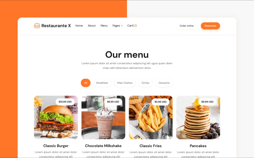 Third screenshot of Restaurante X Restaurant website webflow template