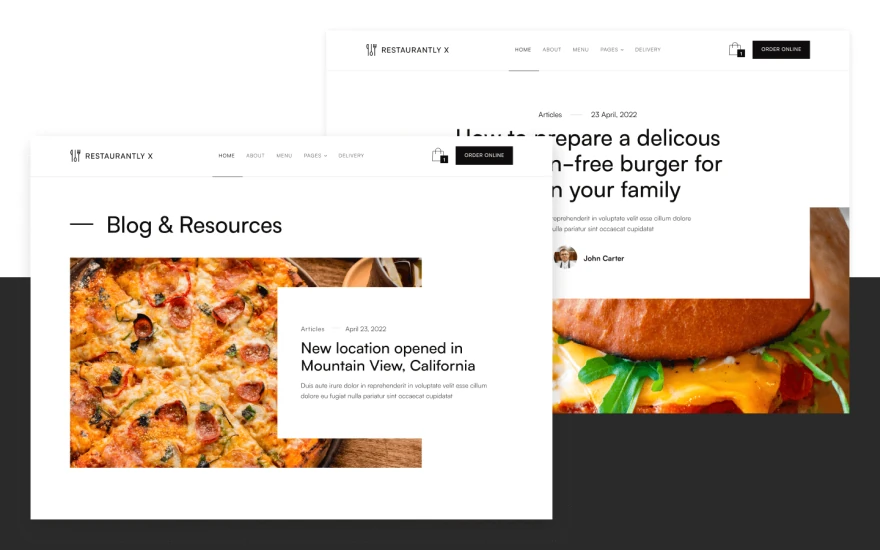 Third screenshot of Restaurantly X Restaurant website webflow template